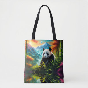 Giant Panda in Bamboo Forest on Mountain Tote Bag