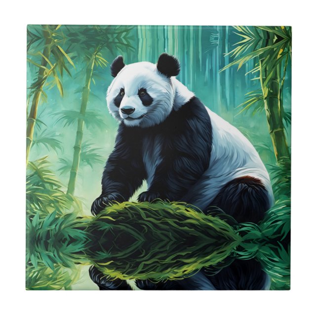 Giant Panda in Bamboo Forest Tile (Front)