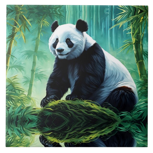 Giant Panda in Bamboo Forest Tile (Front)