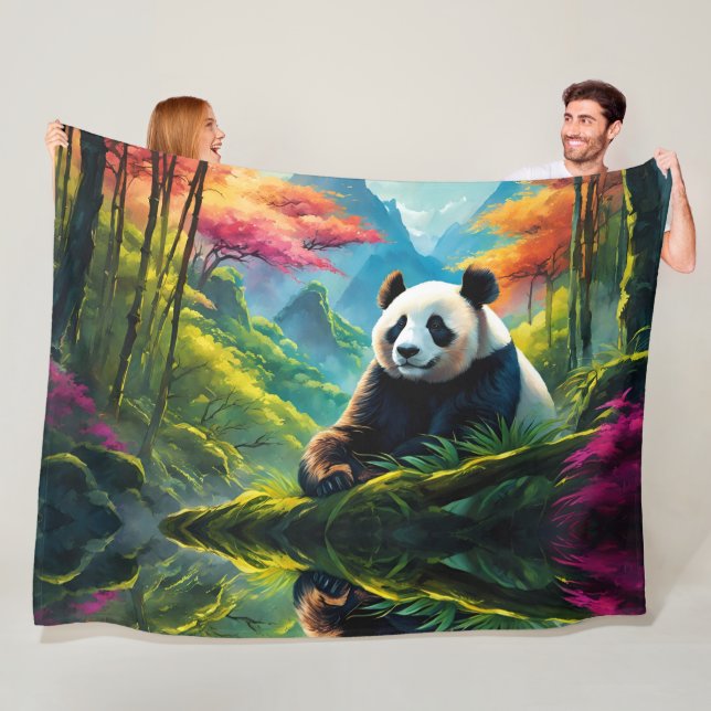 Giant Panda in Colourful Bamboo Forest Fleece Blanket (In Situ)