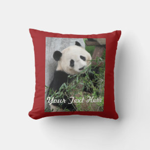 Giant Panda, Name, 20 Inch Square, Red Back Throw Pillow