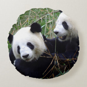 Giant Panda Playing & Love Round Pillow