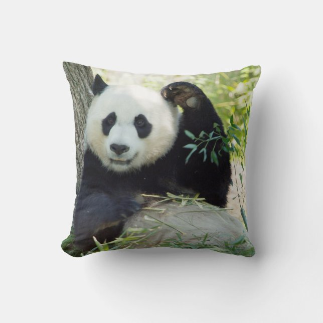 Giant Panda Resting Against Tree Throw Pillow (Front)