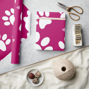 Giant Paw Print Pink Holiday Wrapping Paper