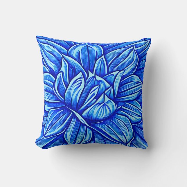 Giant Peony Flower Pattern in Indigo Blue Throw Pillow (Front)