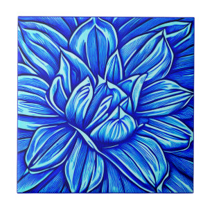Giant Peony Flower Pattern in Indigo Blue Tile