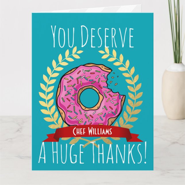 Giant Pink Doughnut Chef | Cook Thank You Card (Front)