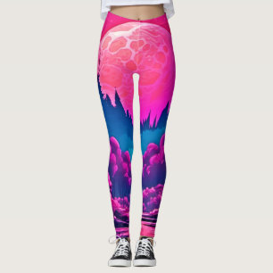 Giant Pink Moon Art Leggings