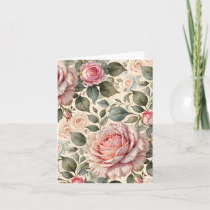 Giant Pink Rose and Buds Botanical Card