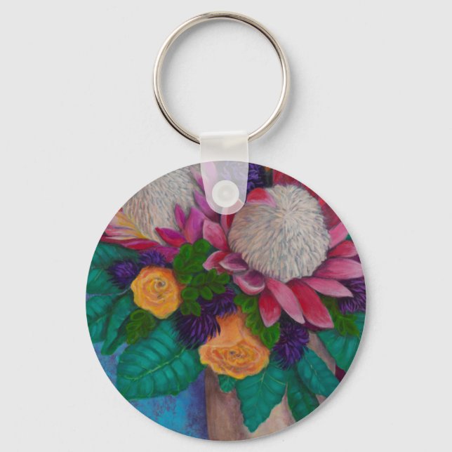 Giant Proteas and Orange Roses Keychain (Front)