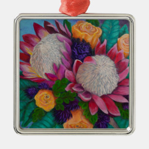Giant Proteas and Orange Roses Metal Ornament