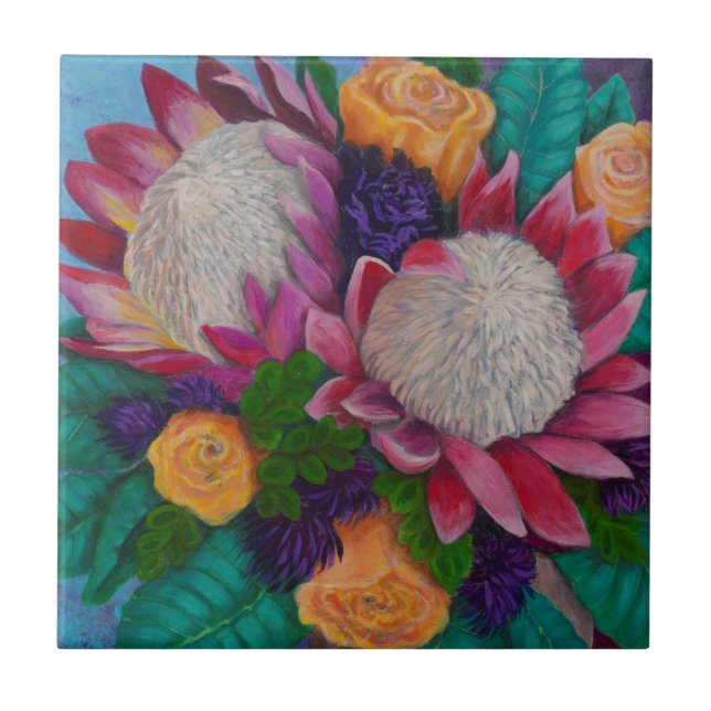 Giant Proteas and Orange Roses Tile (Front)