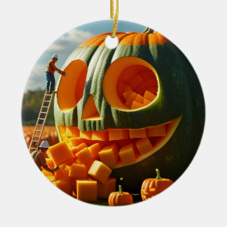 Giant Pumpkin Construction Crew Ceramic Ornament