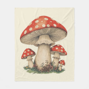 Giant Red Amanita Mushroom Retro Cottagecore -Cozy Fleece Blanket