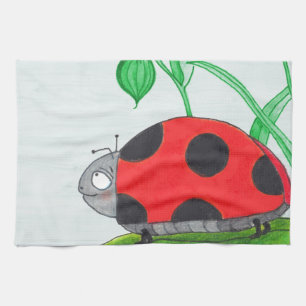 Giant red ladybug on a leaf kitchen towel