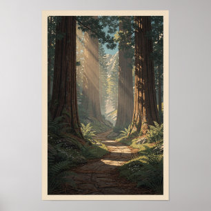 Giant Redwood Grove Wilderness Landscape Poster
