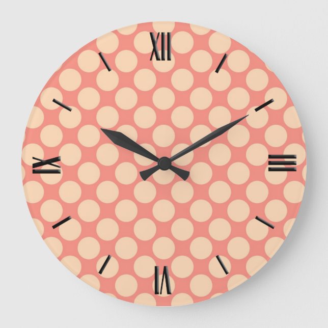 Giant retro dots - Sherbet orange Large Clock (Front)