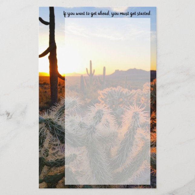 Giant Saguaro Cactus At Sunset In Sonoran Desert Stationery (Front)