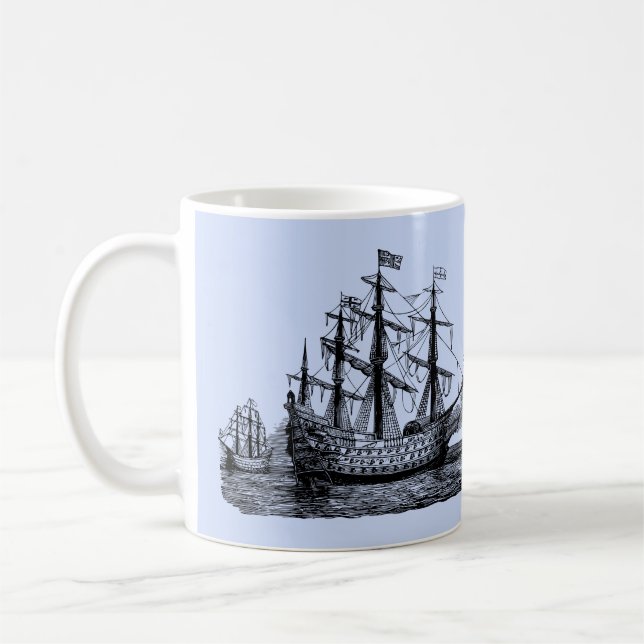 Giant Sailing Ship Sketch Coffee Mug (Left)