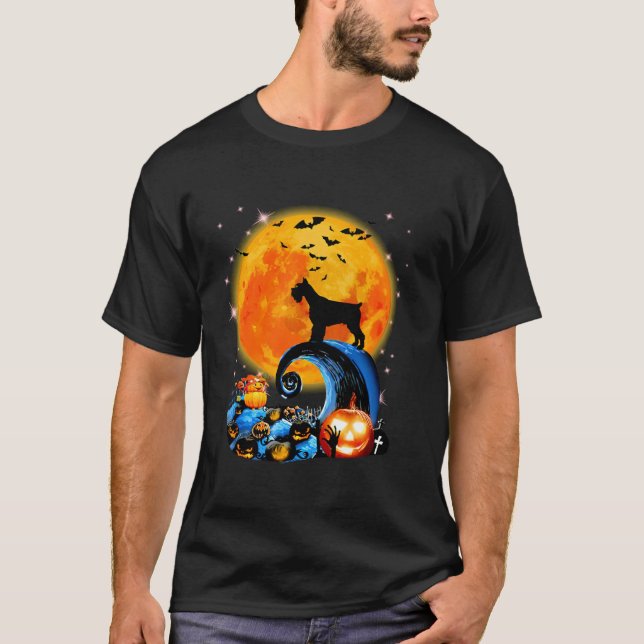 Giant Schnauzer And Yellow Moon Halloween Funny Do T-Shirt (Front)
