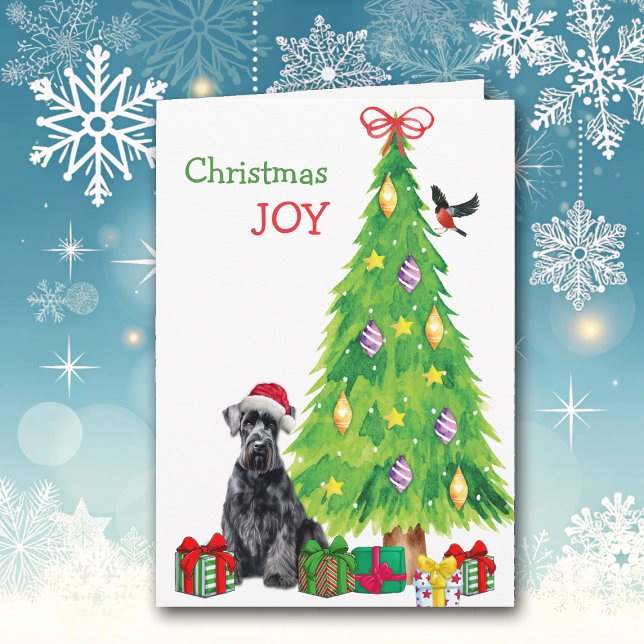 Giant Schnauzer Dog, Bird and Christmas Tree Holiday Card (Creator Uploaded)