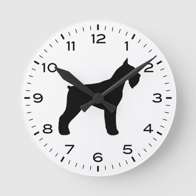 Giant Schnauzer Dog Breed Silhouette Round Clock (Front)