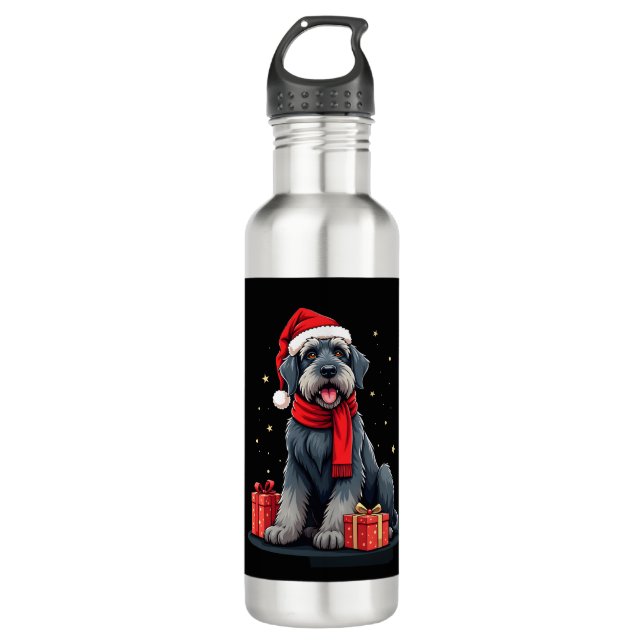 Giant Schnauzer Dog Christmas Parties Holiday Sant 710 Ml Water Bottle (Front)
