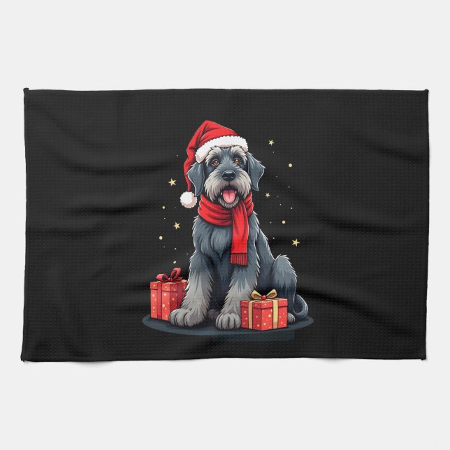 Giant Schnauzer Dog Christmas Parties Holiday Sant Kitchen Towel (Horizontal)