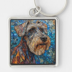 Giant Schnauzer Dog Colourful Mosaic Artwork Keychain