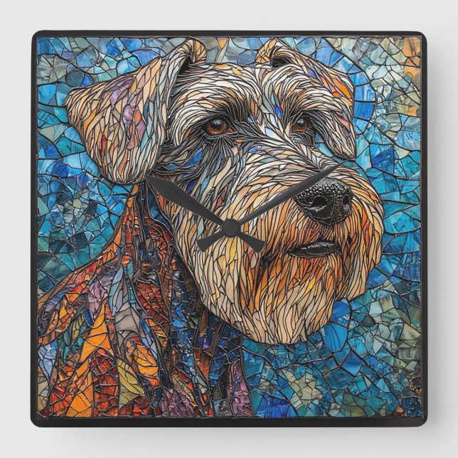 Giant Schnauzer Dog Colourful Mosaic Artwork Square Wall Clock (Front)