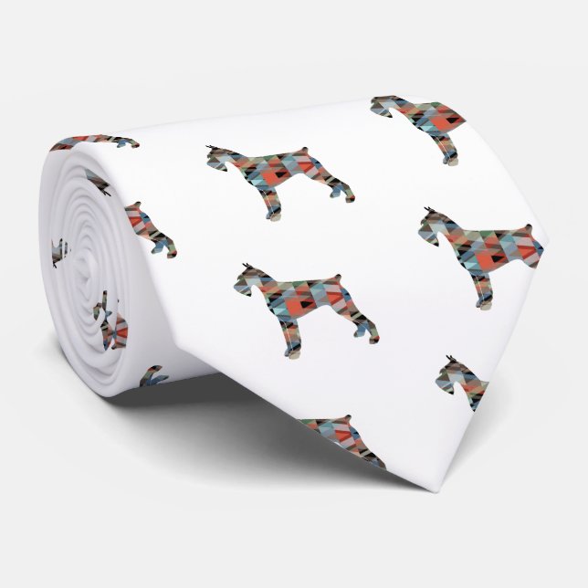 Giant Schnauzer Geometric Pattern Silhouette Tie (Rolled)