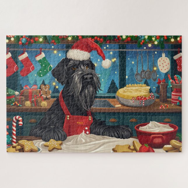 Giant Schnauzer Holiday Baking: Festive Christmas Jigsaw Puzzle (Horizontal)