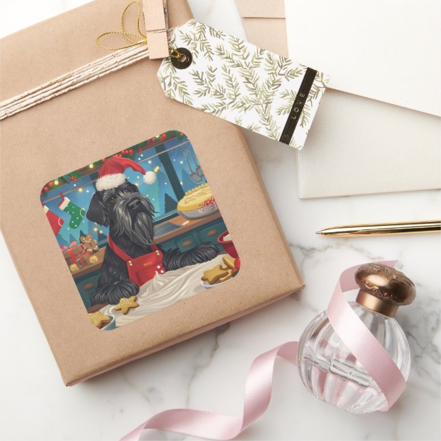 Giant Schnauzer Holiday Baking: Festive Christmas Square Sticker (Gifting)