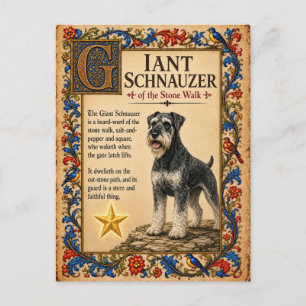 Giant Schnauzer, Medieval Bestiary Art Postcard