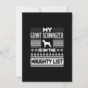 giant schnauzer on naughty list dog ugly christmas thank you card