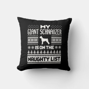 giant schnauzer on naughty list dog ugly christmas throw pillow