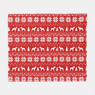 Giant Schnauzer Silhouettes Christmas Pattern Red Fleece Blanket