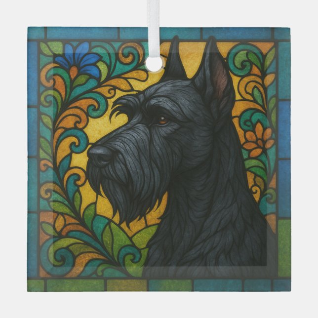 Giant Schnauzer "Stained Glass"  Glass Ornament (Front)