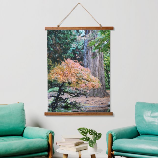 Giant Sequoia and Japanese Maple Botanical Hanging Tapestry (Living Room)