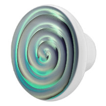 Giant silver and aquamarine spiral over black ceramic knob