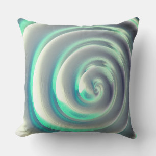 Giant silver and aquamarine spiral over white throw pillow