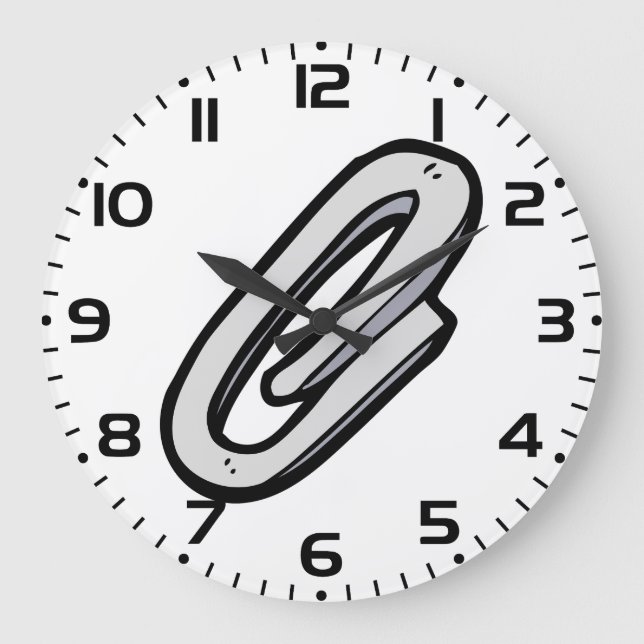 Giant Silver Paperclip Office and Stationery Large Clock (Front)