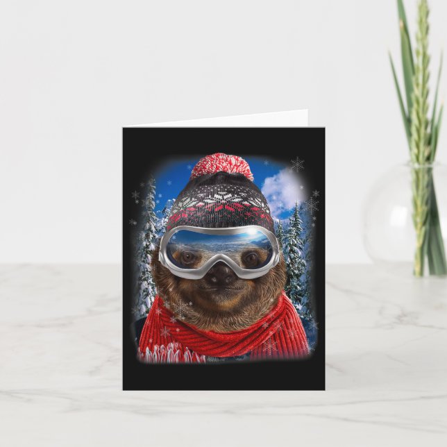 Giant Sloth In Winter Ski  Card (Front)