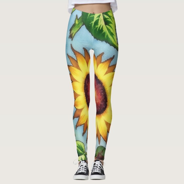 Giant Sunflower Floral Art Leggings (Front)