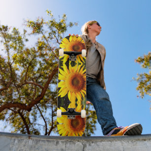 Giant Sunflower, yellow flowers pattern Skateboard