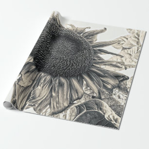Giant Sunflowers Antique Vintage Sepia Art Wrapping Paper