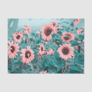 Giant Sunflowers Pink Teal Floral Decoupage Art Tissue Paper