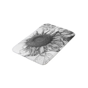 Giant Sunflowers Vintage Black And White Art Bath Mat