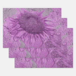 Giant Sunflowers Vintage Purple Gray Texture Wrapping Paper Sheet