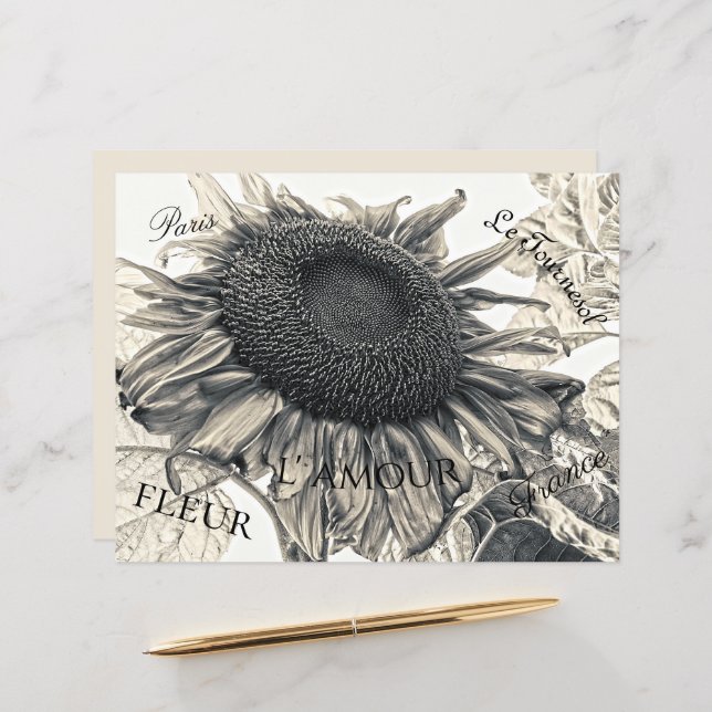 Giant Sunflowers Vintage Sepia Decoupage Ephemera (Front/Back In Situ)